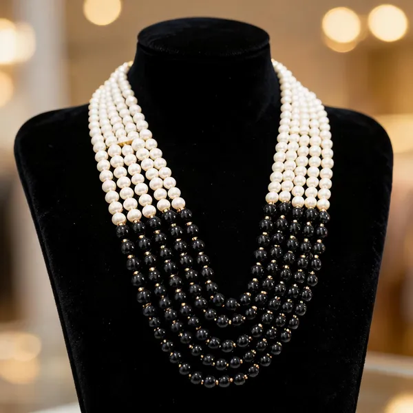 White_And_Black_Layered_Necklace_Alloy_For_Unisex_Pack_Of_1