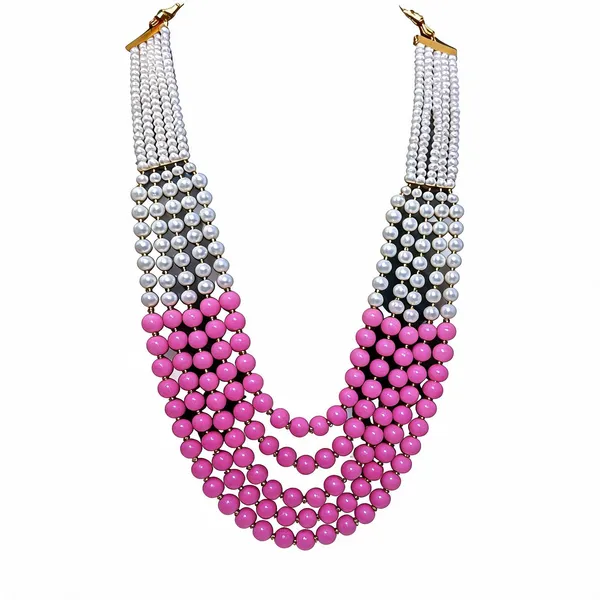 White_And_Pink_Layered_Necklace_Alloy_For_Unisex_Pack_Of_1