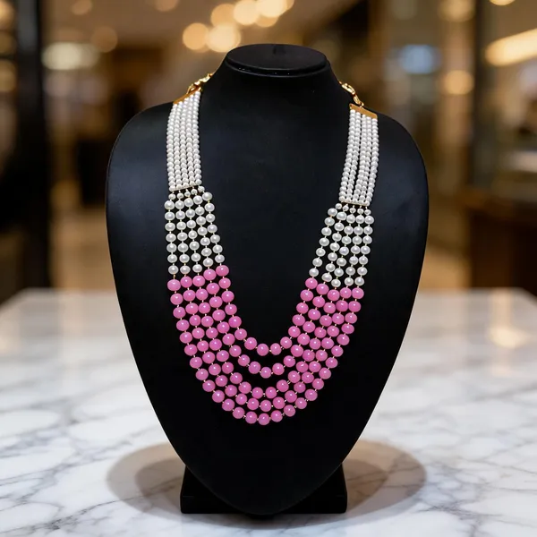 White_And_Pink_Layered_Necklace_Alloy_For_Unisex_Pack_Of_1