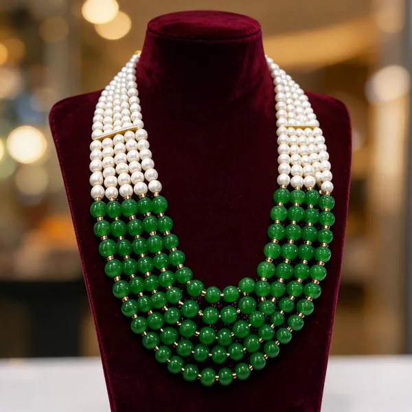White_And_Green_Layered_Necklace_Alloy_For_Unisex_Pack_Of_1