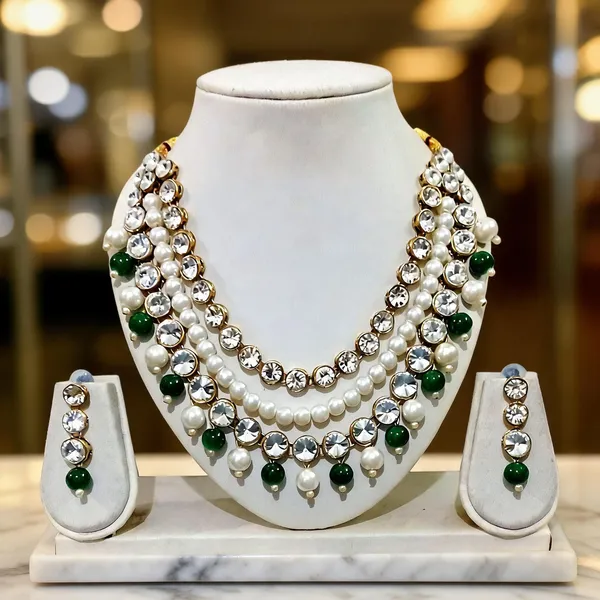 Green_And_White_Jewellery_Set_Alloy_For_Women_Pack_Of_1