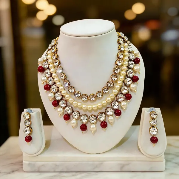 Maroon_And_White_Jewellery_Set_Alloy_For_Women_Pack_Of_1