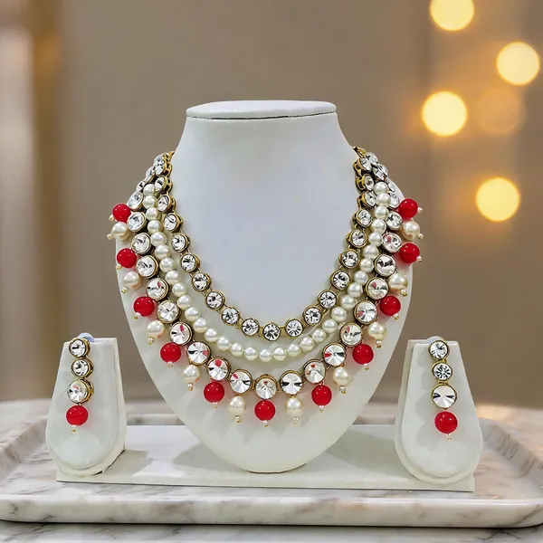 White_And_Red_Jewellery_Set_Alloy_For_Women_Pack_Of_1