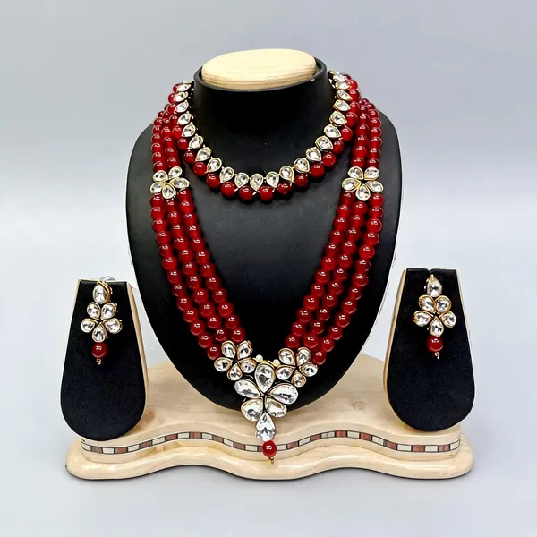 White_And_Maroon_Jewellery_Set_Alloy_For_Women_Pack_Of_1