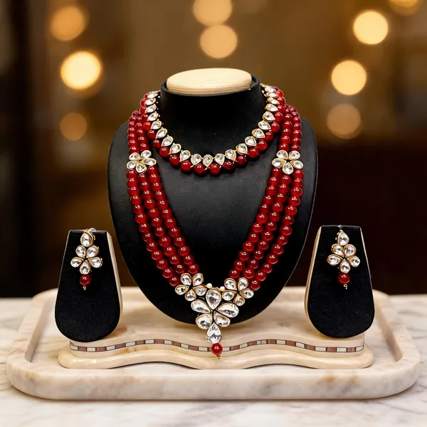 White_And_Maroon_Jewellery_Set_Alloy_For_Women_Pack_Of_1
