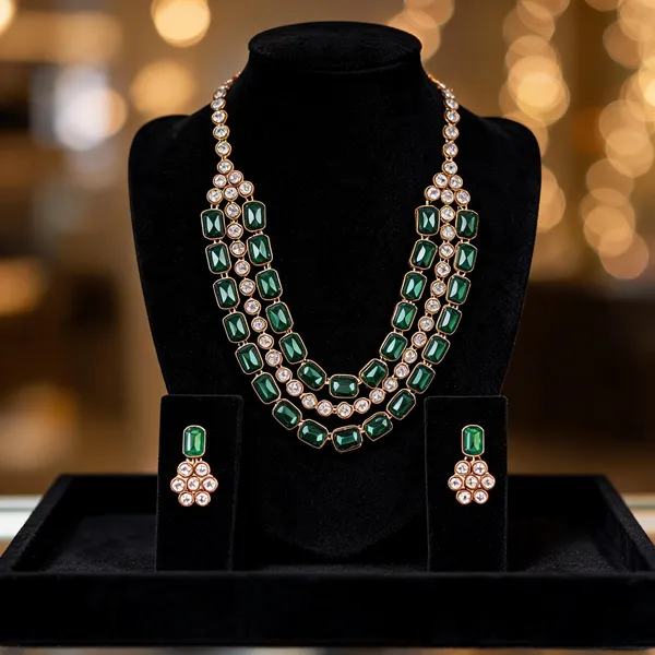 Green_And_White_Jewellery_Set_Alloy_For_Women_Pack_Of_1