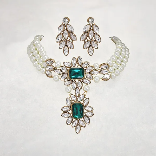Green_And_White_Jewellery_Set_Alloy_For_Women_Pack_Of_1