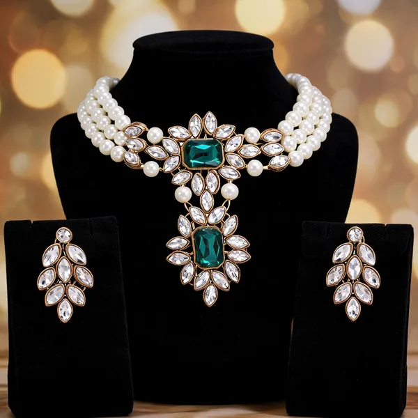 Green_And_White_Jewellery_Set_Alloy_For_Women_Pack_Of_1