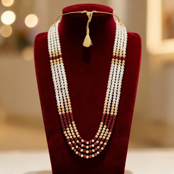 White_And_Maroon_Layered_Necklace_Alloy_For_Unisex_Pack_Of_1