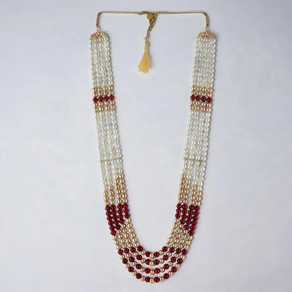 White_And_Maroon_Layered_Necklace_Alloy_For_Unisex_Pack_Of_1
