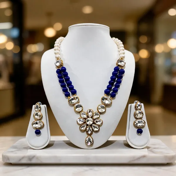 Blue_And_White_Jewellery_Set_Alloy_For_Women_Pack_Of_1