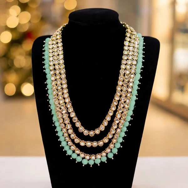 Green_And_Gold_Layered_Necklace_Alloy_For_Unisex_Pack_Of_1