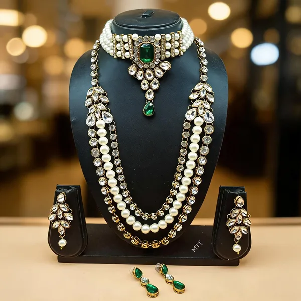 Green_And_White_Jewellery_Set_Alloy_For_Women_Pack_Of_1