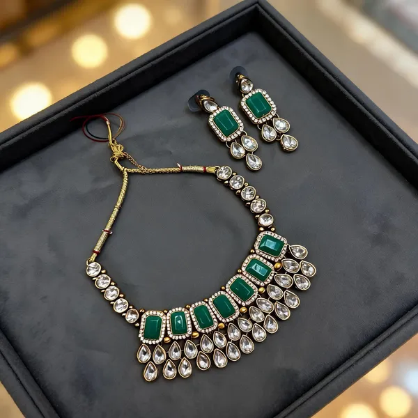 Green_And_White_Jewellery_Set_Alloy_For_Women_Pack_Of_1