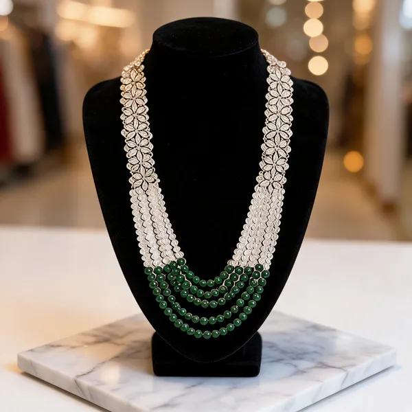 Green_And_White_Layered_Necklace_Alloy_For_Men_Pack_Of_1