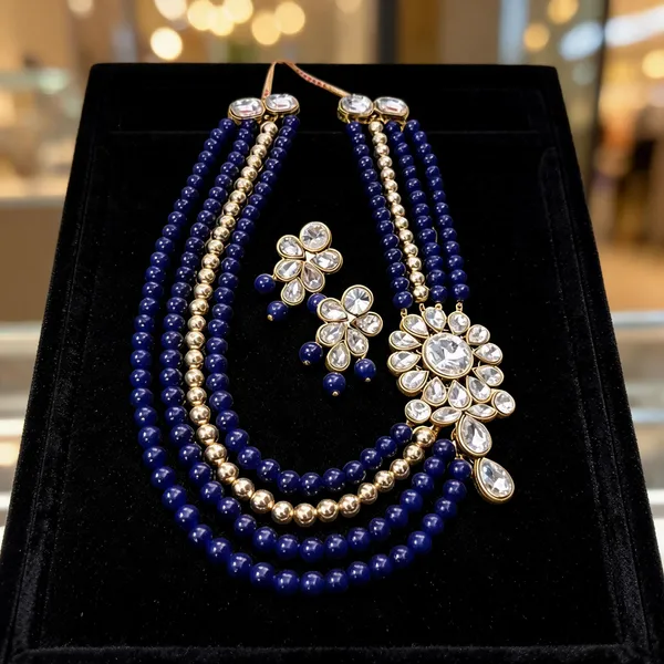 Gold_And_Blue_Jewellery_Set_Alloy_For_Women_Pack_Of_1