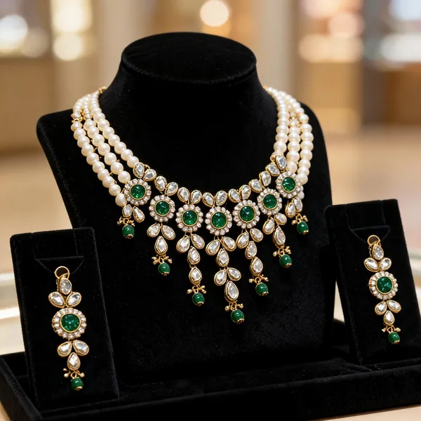 Green_And_White_Jewellery_Set_Alloy_For_Women_Pack_Of_1