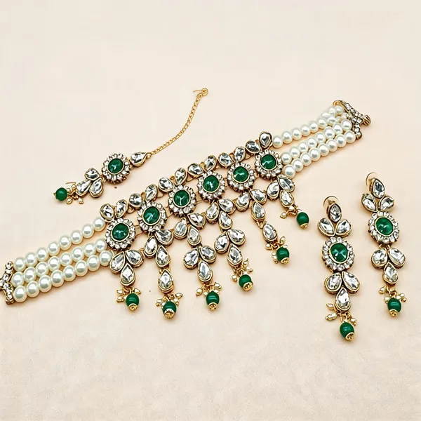 Green_And_White_Jewellery_Set_Alloy_For_Women_Pack_Of_1