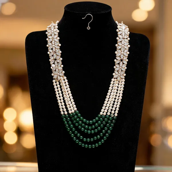 Green_And_White_Layered_Necklace_Alloy_For_Unisex_Pack_Of_1