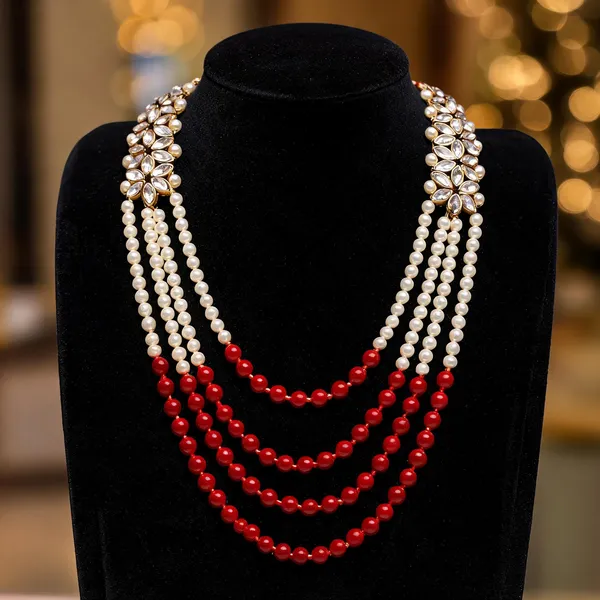 Red_And_White_Layered_Necklace_Alloy_For_Unisex_Pack_Of_1