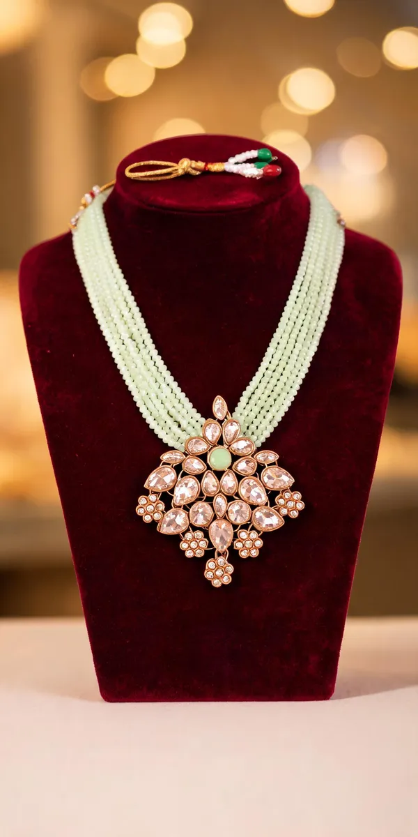 Green_Layered_Necklace_Alloy_For_Unisex_Pack_Of_1