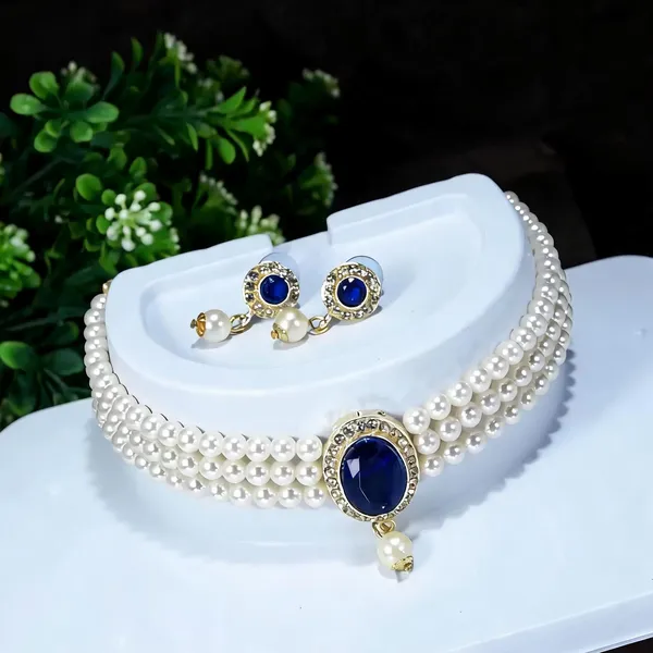 White_And_Blue_Jewellery_Set_Alloy_For_Women_Pack_Of_1