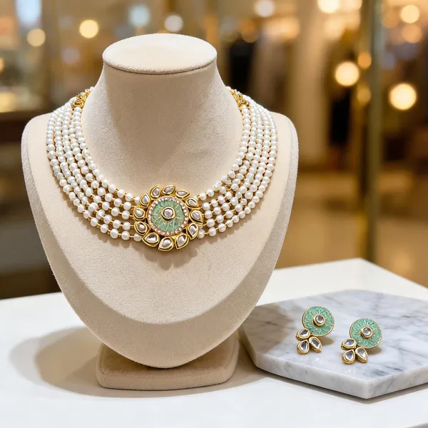 Green_And_White_Jewellery_Set_Alloy_For_Women_Pack_Of_1