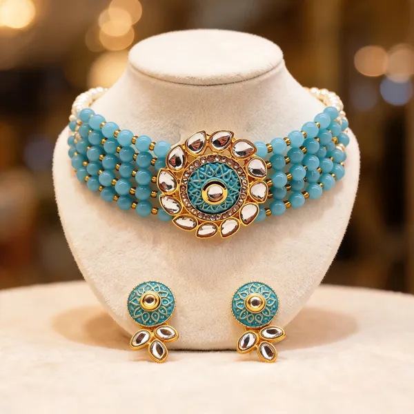 Blue_And_White_Jewellery_Set_Alloy_For_Women_Pack_Of_1