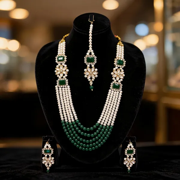 Green_And_White_Jewellery_Set_Alloy_For_Women_Pack_Of_1