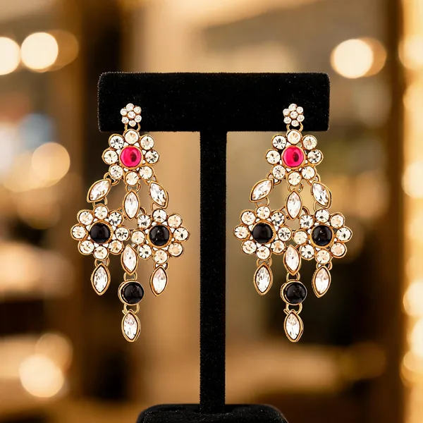 Black_And_Pink_Earrings_Alloy_For_Unisex_Pack_Of_2