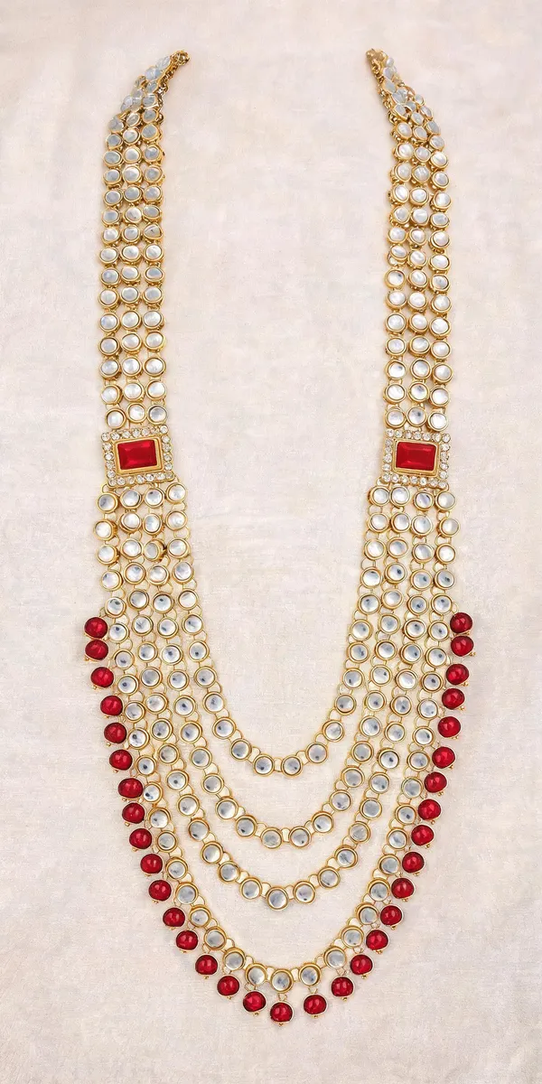 Gold_And_Red_Layered_Necklace_Alloy_For_Unisex_Pack_Of_1