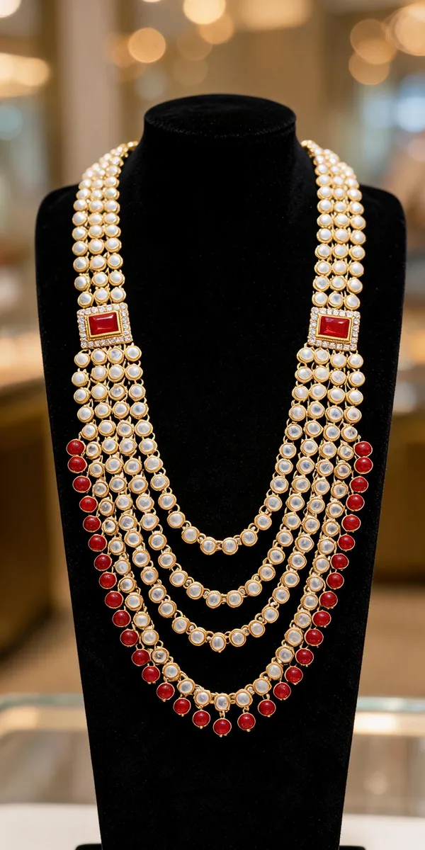 Gold_And_Red_Layered_Necklace_Alloy_For_Unisex_Pack_Of_1