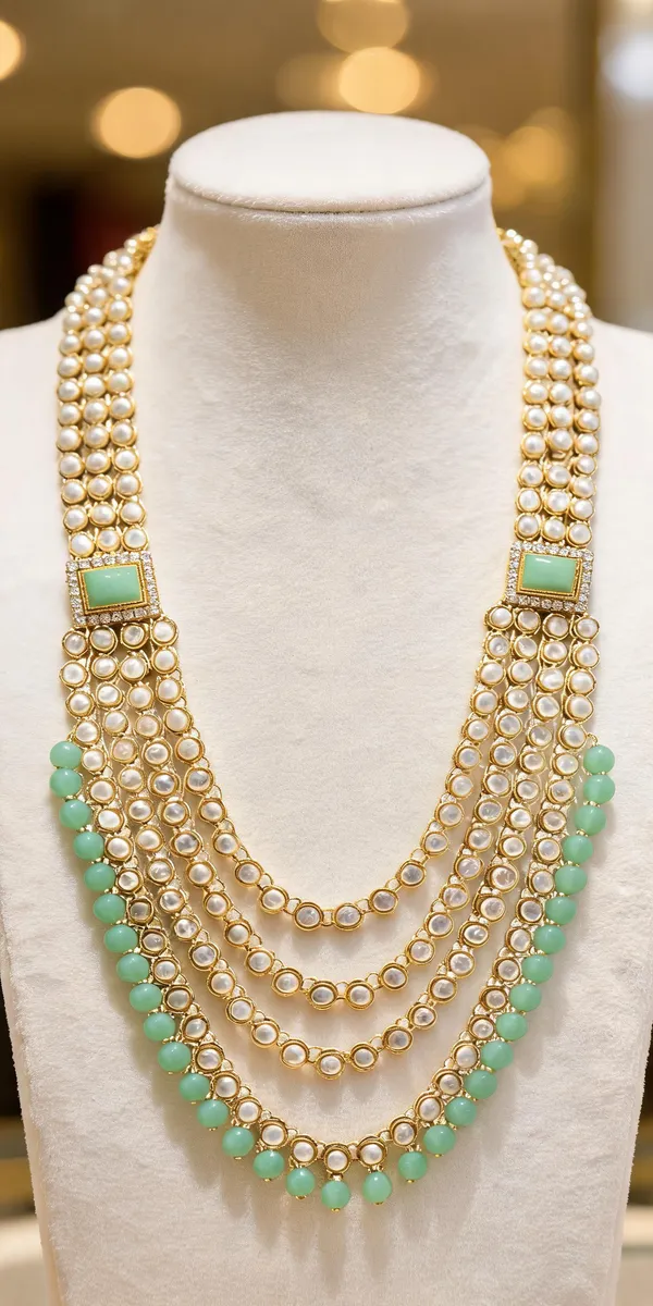 Green_And_Gold_And_White_Layered_Necklace_Alloy_For_Unisex_Pack_Of_1