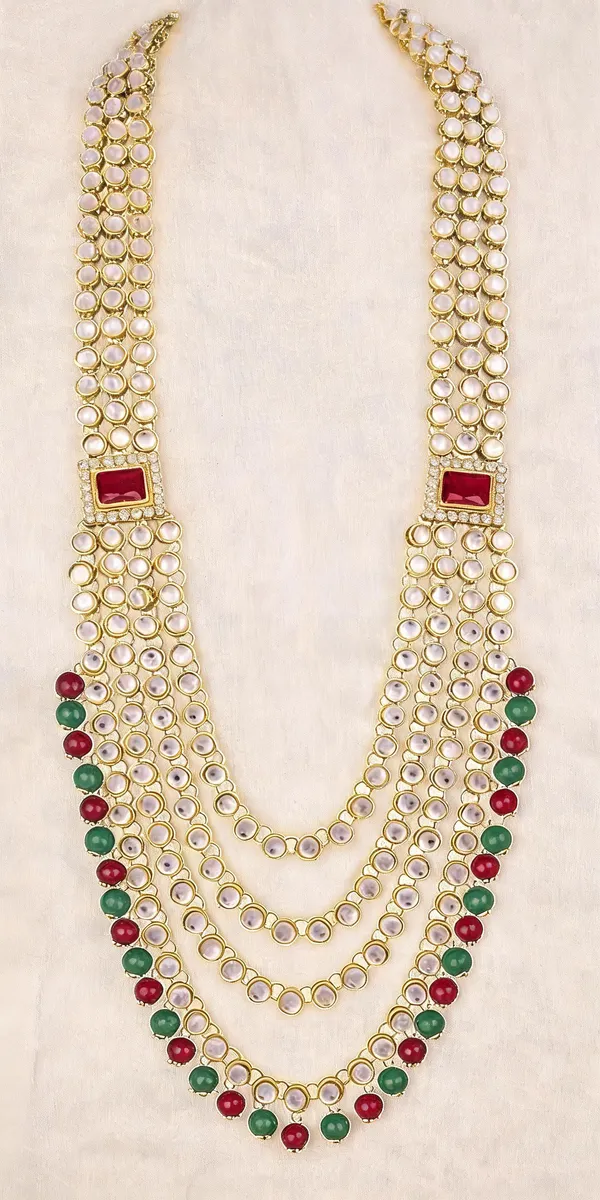 Green_And_Gold_And_White_And_Red_Layered_Necklace_Alloy_For_Unisex_Pack_Of_1