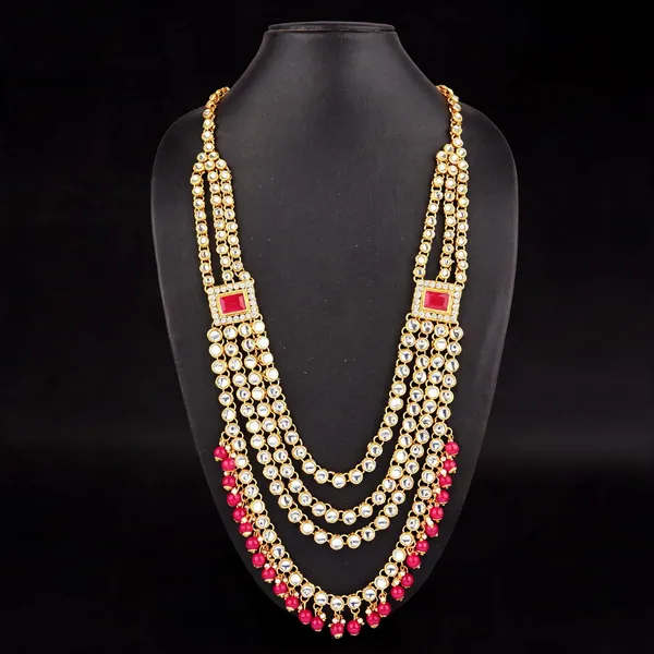 White_And_Pink_Layered_Necklace_Alloy_For_Unisex_Pack_Of_1