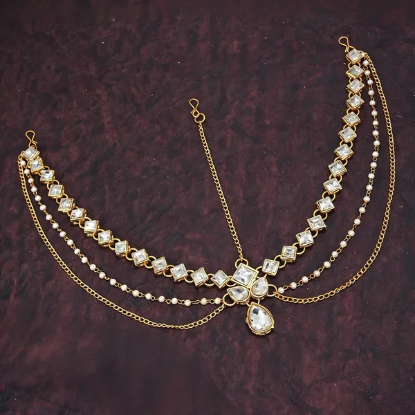 White_And_Gold_Matha_Patti_Alloy_For_Women_Pack_Of_1