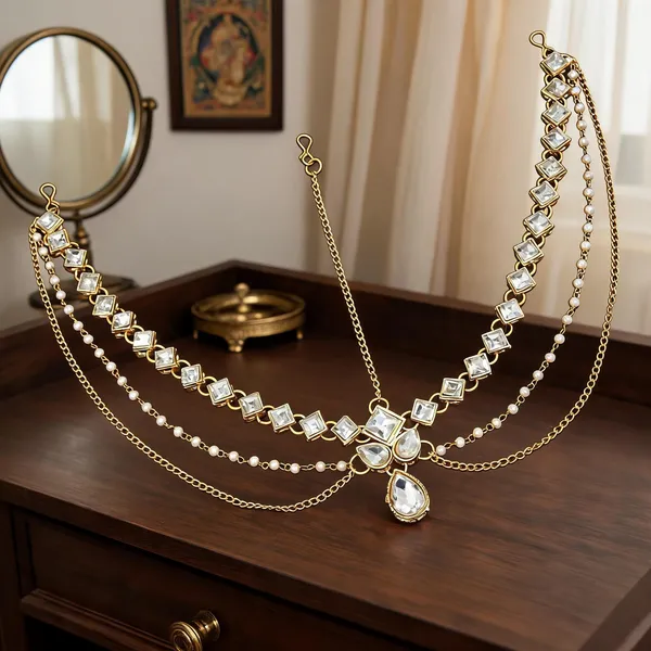 White_And_Gold_Matha_Patti_Alloy_For_Women_Pack_Of_1