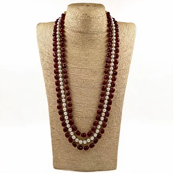White_And_Maroon_Necklace_Alloy_For_Unisex_Pack_Of_1