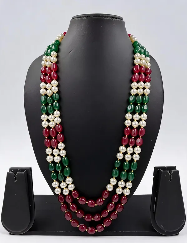 Green_And_Maroon_And_White_Necklace_Alloy_For_Unisex_Pack_Of_1
