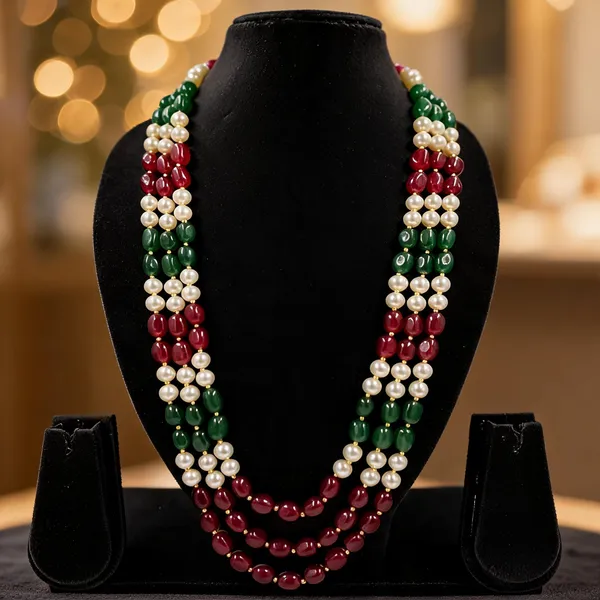 Green_And_Maroon_And_White_Necklace_Alloy_For_Unisex_Pack_Of_1