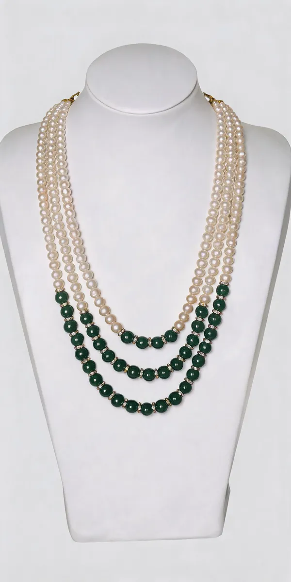 White_And_Green_Layered_Necklace_Alloy_For_Unisex_Pack_Of_1