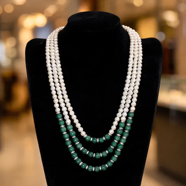 White_And_Green_Layered_Necklace_Alloy_For_Unisex_Pack_Of_1
