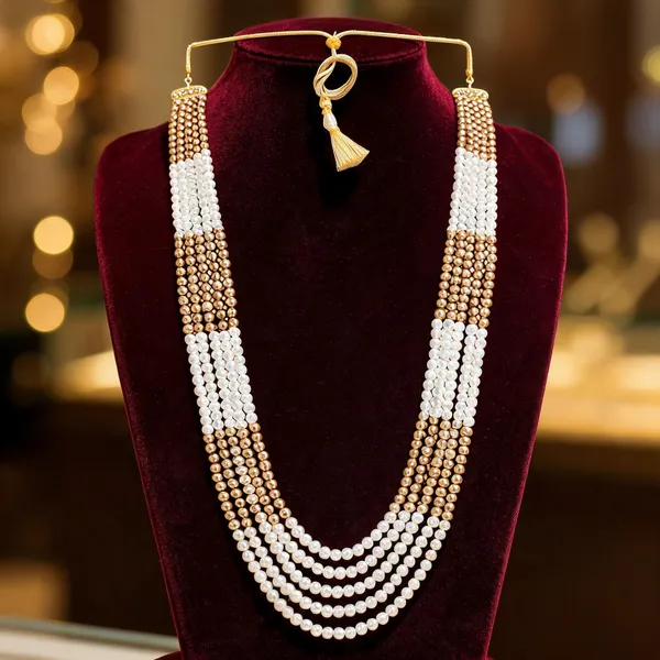 White_And_Gold_Layered_Necklace_Alloy_For_Unisex_Pack_Of_1