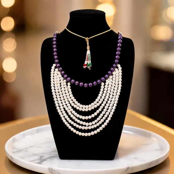 White_And_Purple_Layered_Necklace_Alloy_For_Unisex_Pack_Of_1