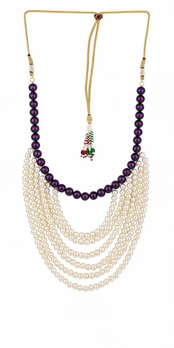White_And_Purple_Layered_Necklace_Alloy_For_Unisex_Pack_Of_1