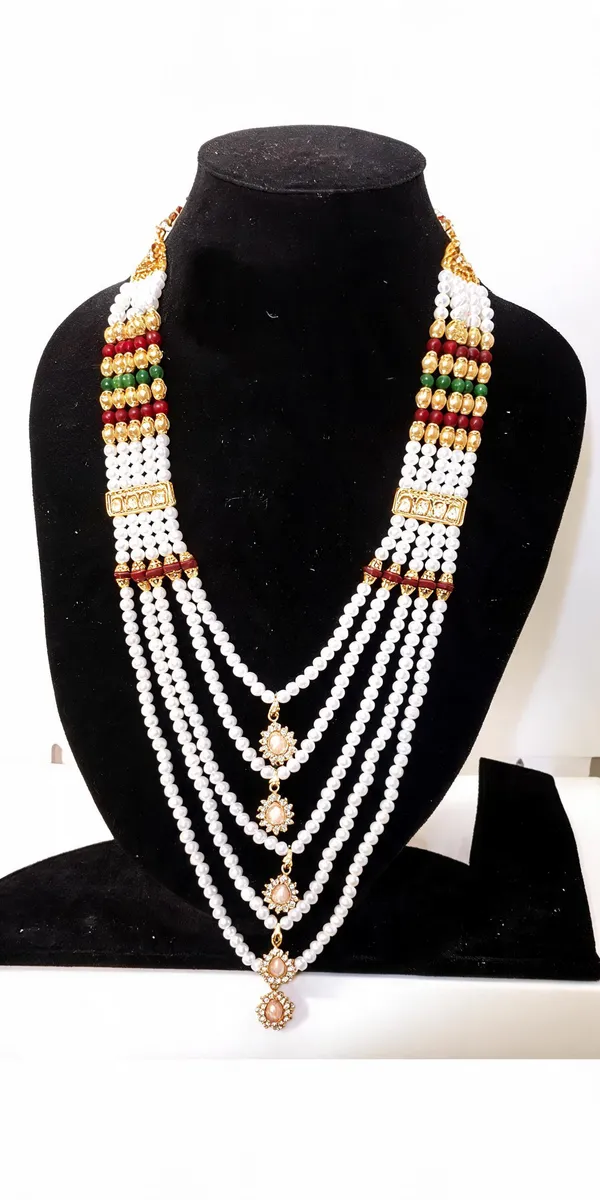 White_And_Maroon_Layered_Necklace_Alloy_For_Unisex_Pack_Of_1