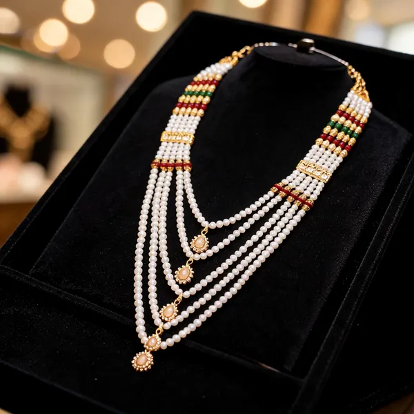 White_And_Maroon_Layered_Necklace_Alloy_For_Unisex_Pack_Of_1