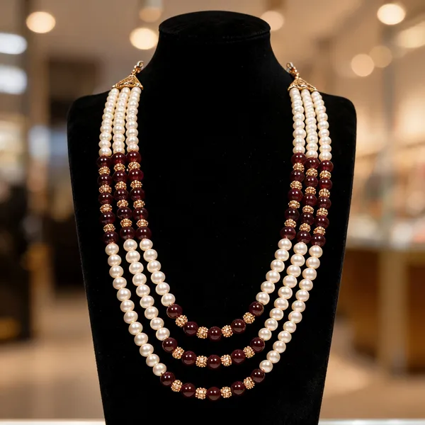 Maroon_And_White_Layered_Necklace_Alloy_For_Unisex_Pack_Of_1