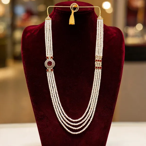 White_And_Maroon_Layered_Necklace_Alloy_For_Unisex_Pack_Of_1