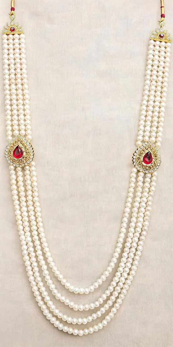 White_And_Maroon_Layered_Necklace_Alloy_For_Unisex_Pack_Of_1
